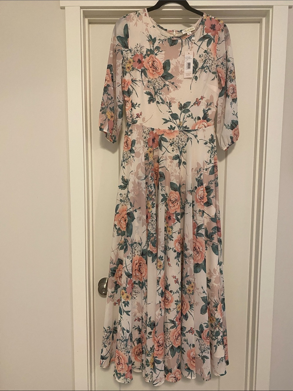 Yumi Kim Cream Maxi Dress with Peach Floral Print